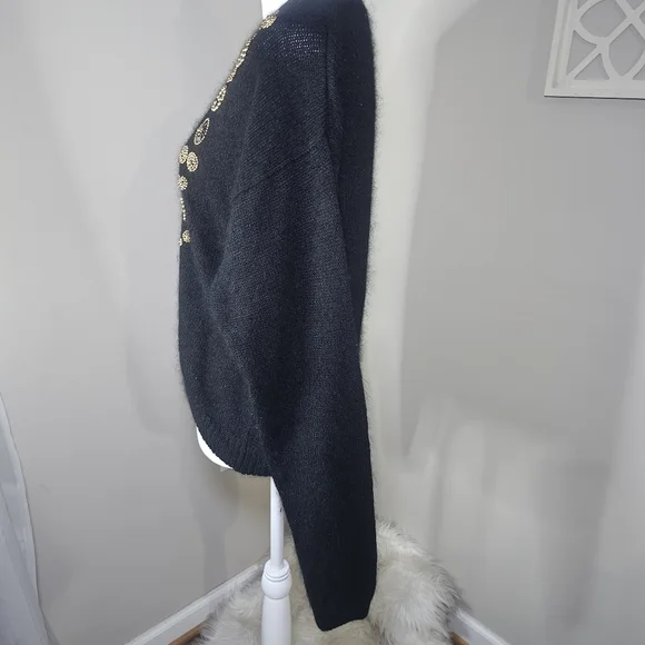 Vintage 1980s Cezanne Black Silk Angora Quiet Luxury Beaded Old Money Cardigan - Picture 10 of 16